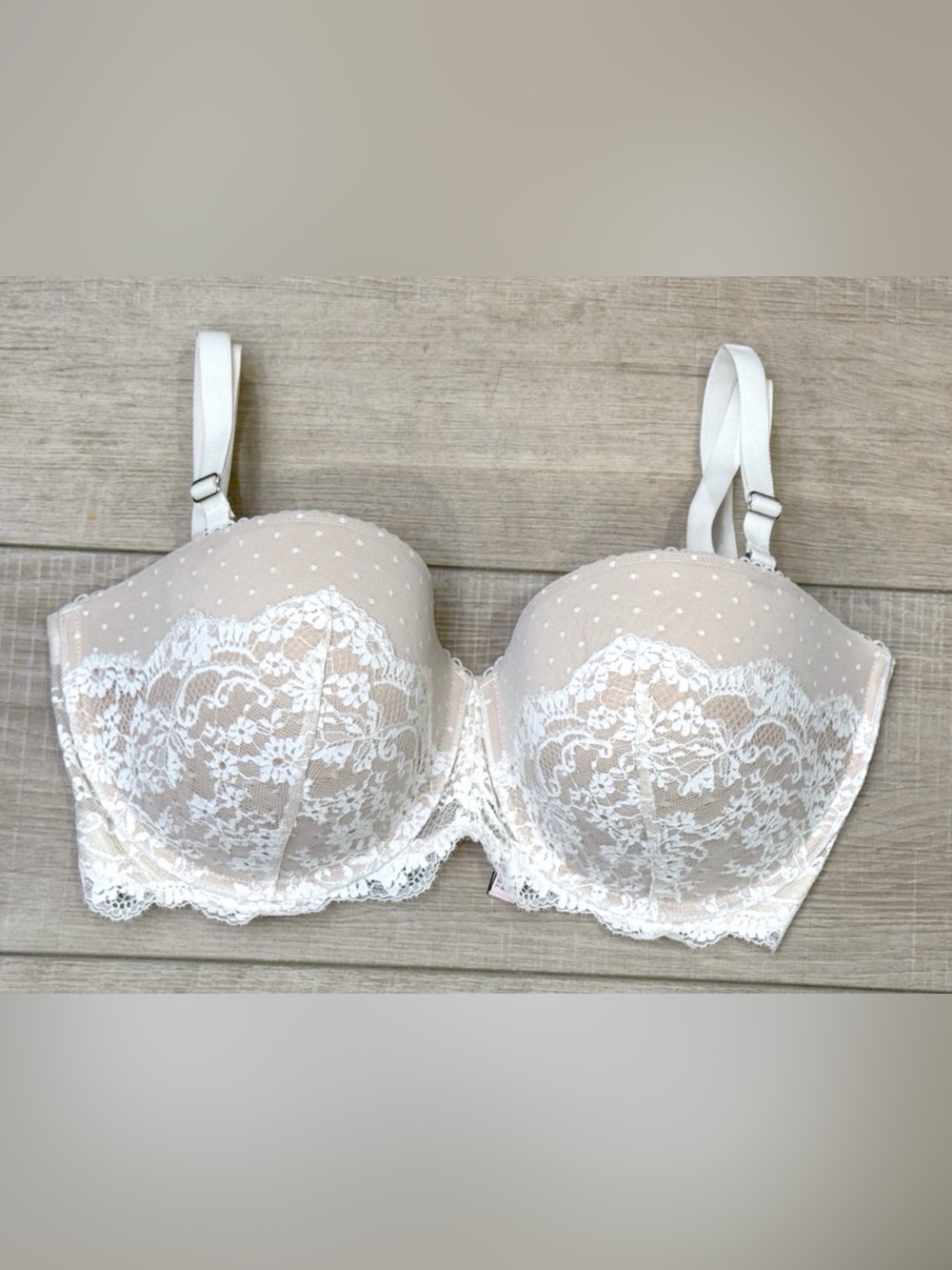 NEW VICTORIA'S SECRET DREAM ANGELS TAN WHITE LACE MESH MULTI WAY BRA SZ 38DD